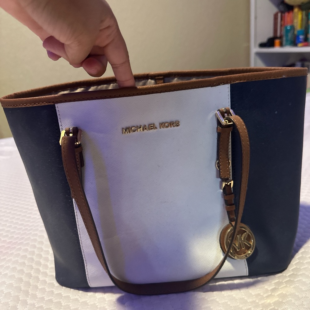 RARE Michael Kors Navy and White Tote Bag